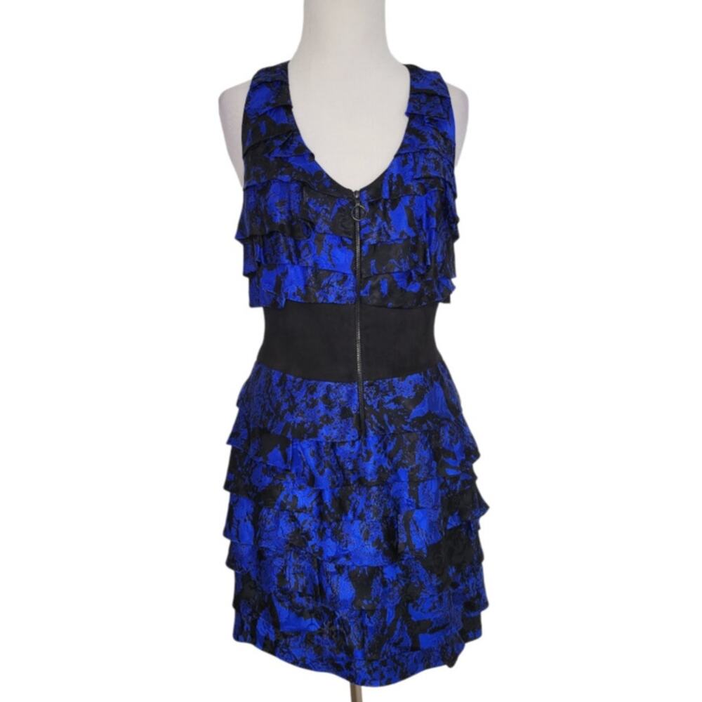 Robert Rodriguez Women Silk Fairy Grunge Tiered Cocktail Dress Ruffle Blue 8